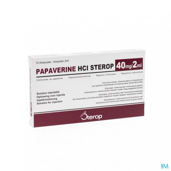 Papaverine Hcl Amp 10 X 40mg/2ml